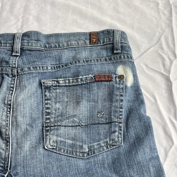 Y2K 7 for All Mankind Womens Jean Skirt Size 29 Button Fly Denim Pleated Raw Hem - Picture 10 of 16